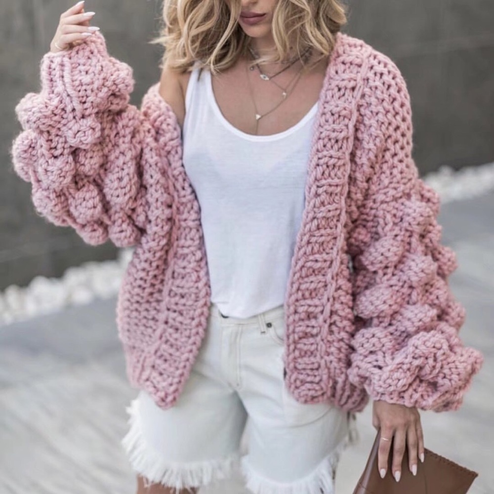 Hand-Knitted Chunky Cardigan Sweater NWOT - Picture 3 of 8